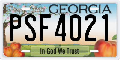 GA license plate PSF4021