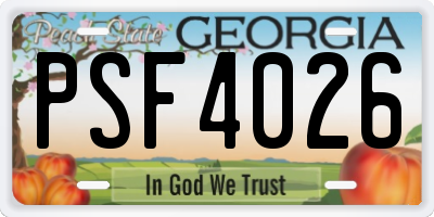 GA license plate PSF4026