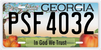 GA license plate PSF4032
