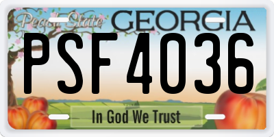 GA license plate PSF4036