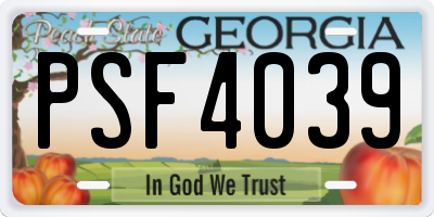GA license plate PSF4039