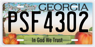 GA license plate PSF4302