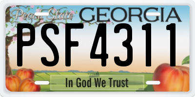 GA license plate PSF4311