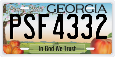 GA license plate PSF4332