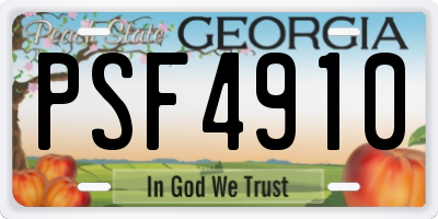 GA license plate PSF4910