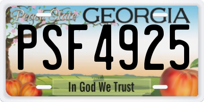 GA license plate PSF4925