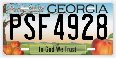 GA license plate PSF4928