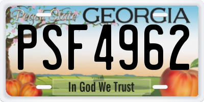 GA license plate PSF4962