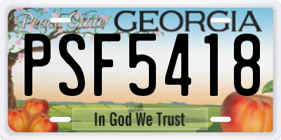 GA license plate PSF5418