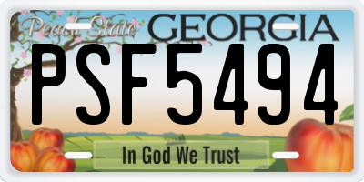 GA license plate PSF5494