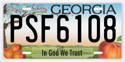GA license plate PSF6108