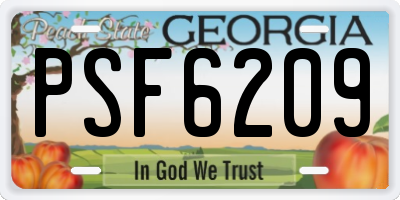 GA license plate PSF6209