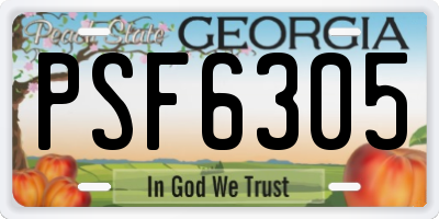 GA license plate PSF6305