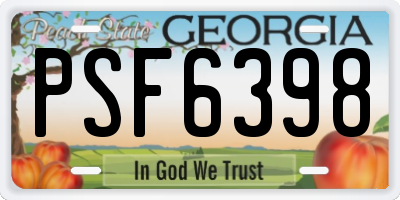 GA license plate PSF6398