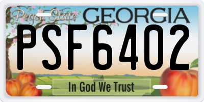 GA license plate PSF6402