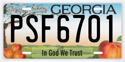 GA license plate PSF6701