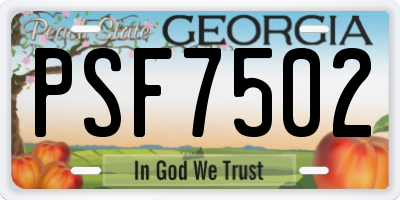 GA license plate PSF7502