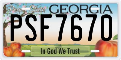 GA license plate PSF7670