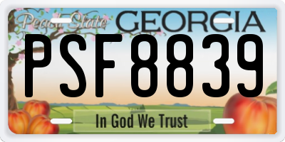 GA license plate PSF8839