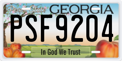 GA license plate PSF9204
