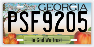 GA license plate PSF9205