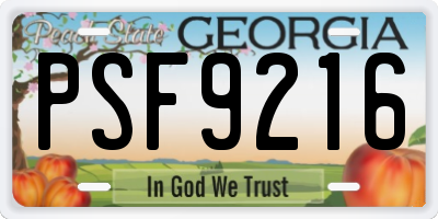 GA license plate PSF9216