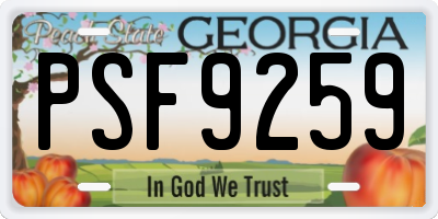 GA license plate PSF9259
