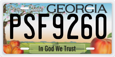 GA license plate PSF9260