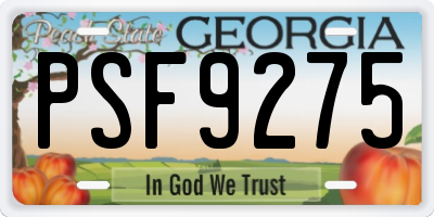 GA license plate PSF9275