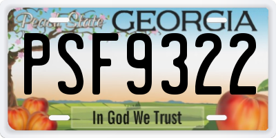 GA license plate PSF9322