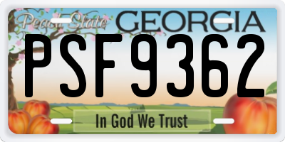 GA license plate PSF9362