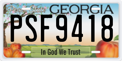 GA license plate PSF9418