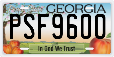 GA license plate PSF9600