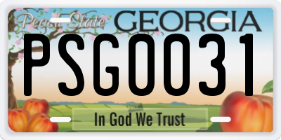 GA license plate PSG0031