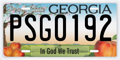 GA license plate PSG0192