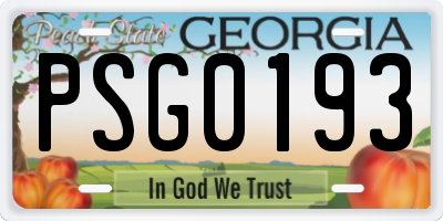 GA license plate PSG0193
