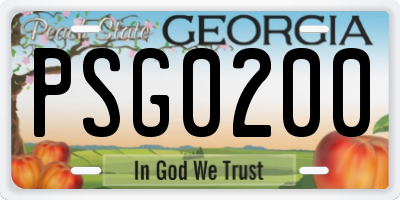 GA license plate PSG0200