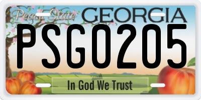 GA license plate PSG0205