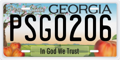 GA license plate PSG0206