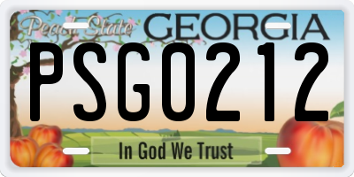 GA license plate PSG0212