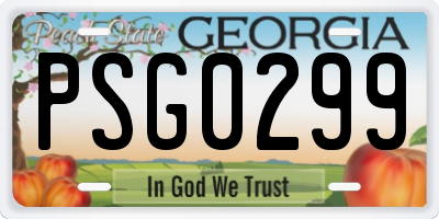 GA license plate PSG0299