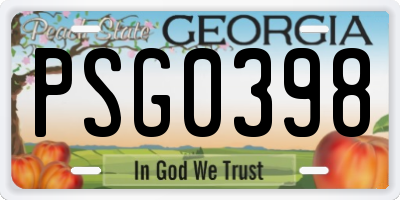 GA license plate PSG0398