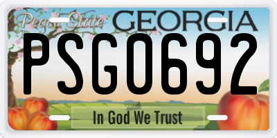 GA license plate PSG0692