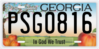 GA license plate PSG0816