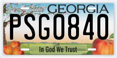 GA license plate PSG0840