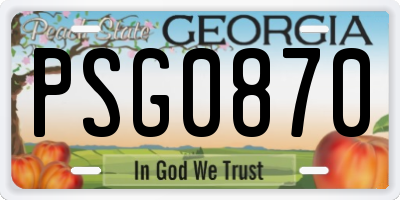 GA license plate PSG0870