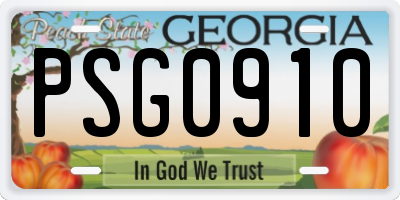 GA license plate PSG0910