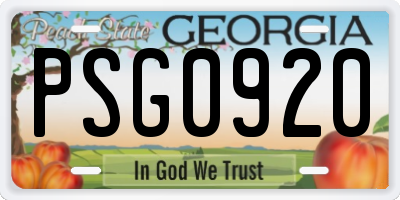 GA license plate PSG0920