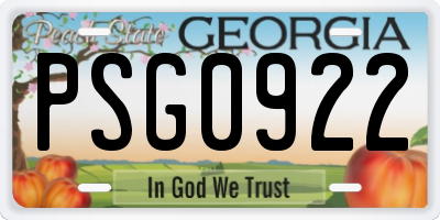 GA license plate PSG0922