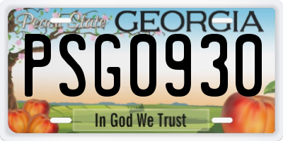 GA license plate PSG0930